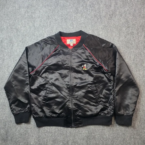 Vtg 80s 90s Disney Channel Mickey Mouse Satin Bomber Jacket XL USA Retro - Picture 1 of 13